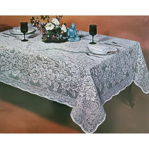 New Quaker Lace Elegant Oval Tablecloth 64x84 Devon Natural Cream Floral Vintage - Picture 3 of 5